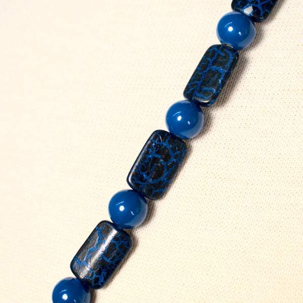 Long Blue Crackle Bead Necklace Cats Like Us