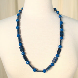 Long Blue Crackle Bead Necklace Cats Like Us