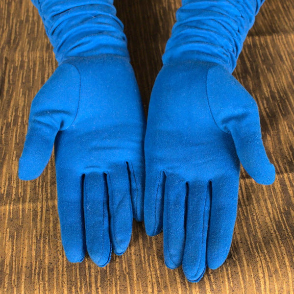 Long Blue Ruched Gloves Cats Like Us