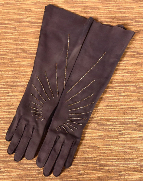 Long Brown Vintage Beaded Gloves Cats Like Us