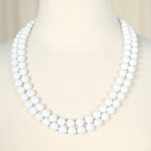 Long Double White Bead Necklace Cats Like Us