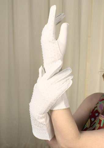 Long White Beaded Gloves Cats Like Us