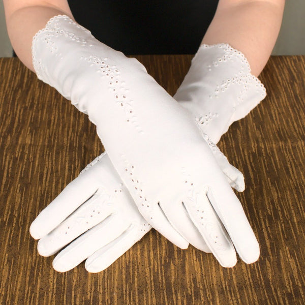 Long White Eyelet Gloves Cats Like Us