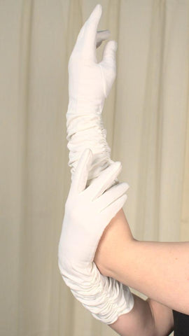 Long White Ruched Gloves Cats Like Us