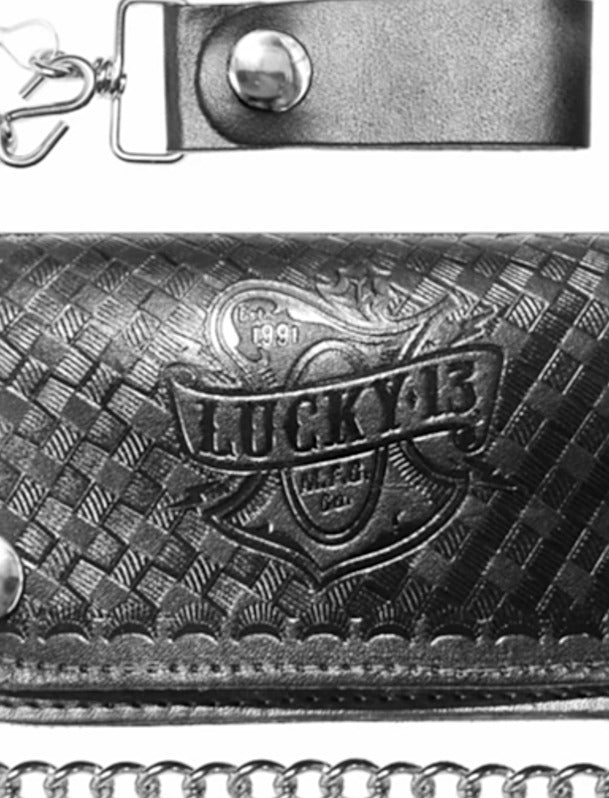 Lucky 13 Embossed Leather Chain Wallet by Lucky 13 – Cats Like Us