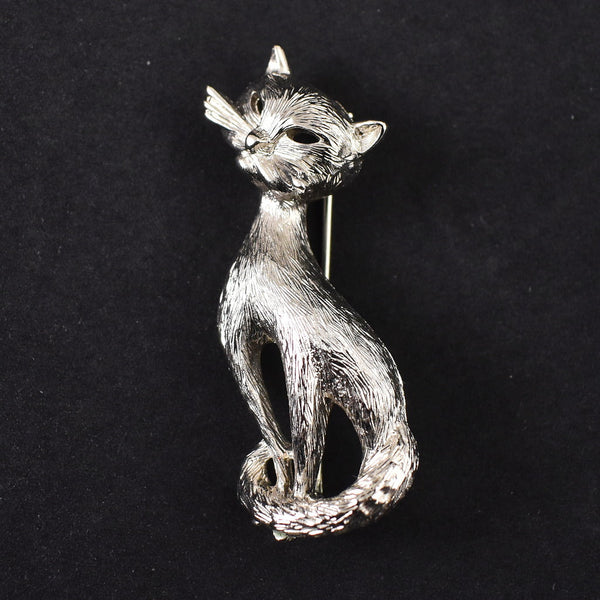 MCM Textured Silver Cat Brooch Cats Like Us