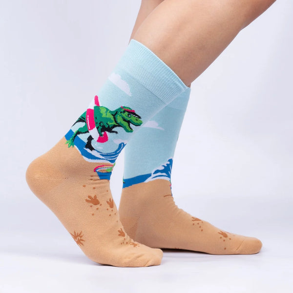 Dinos Gone Wild at the Beach Crew Socks