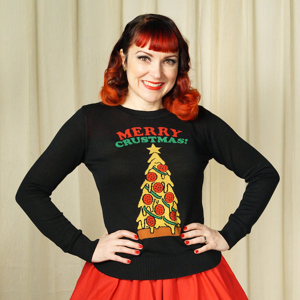 Merry Crustmas Pizza Sweater Cats Like Us