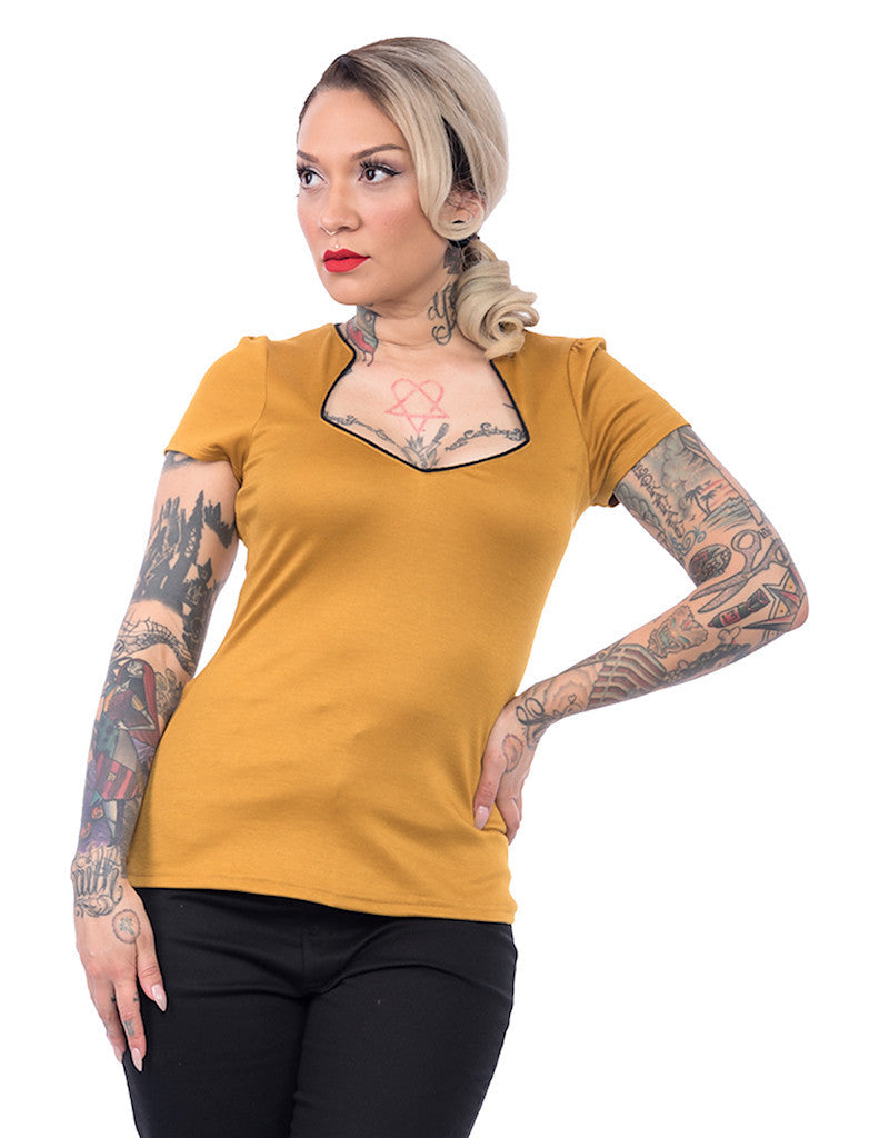 Mustard Piped Sexy Sophia Top Cats Like Us