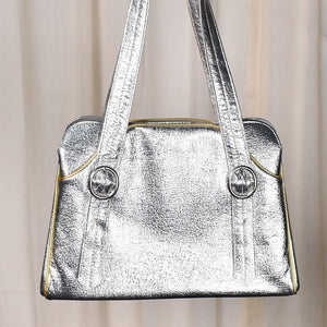 NOS 1960s Shiny Silver Vintage Handbag Cats Like Us