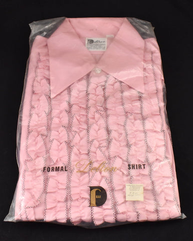 NOS 1970s Pink Ruffled Shirt 32 Cats Like Us
