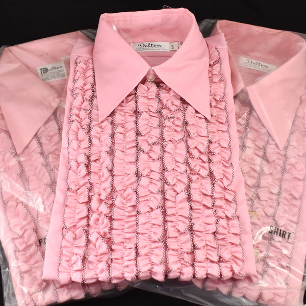 NOS 1970s Pink Ruffled Shirt 33 Cats Like Us