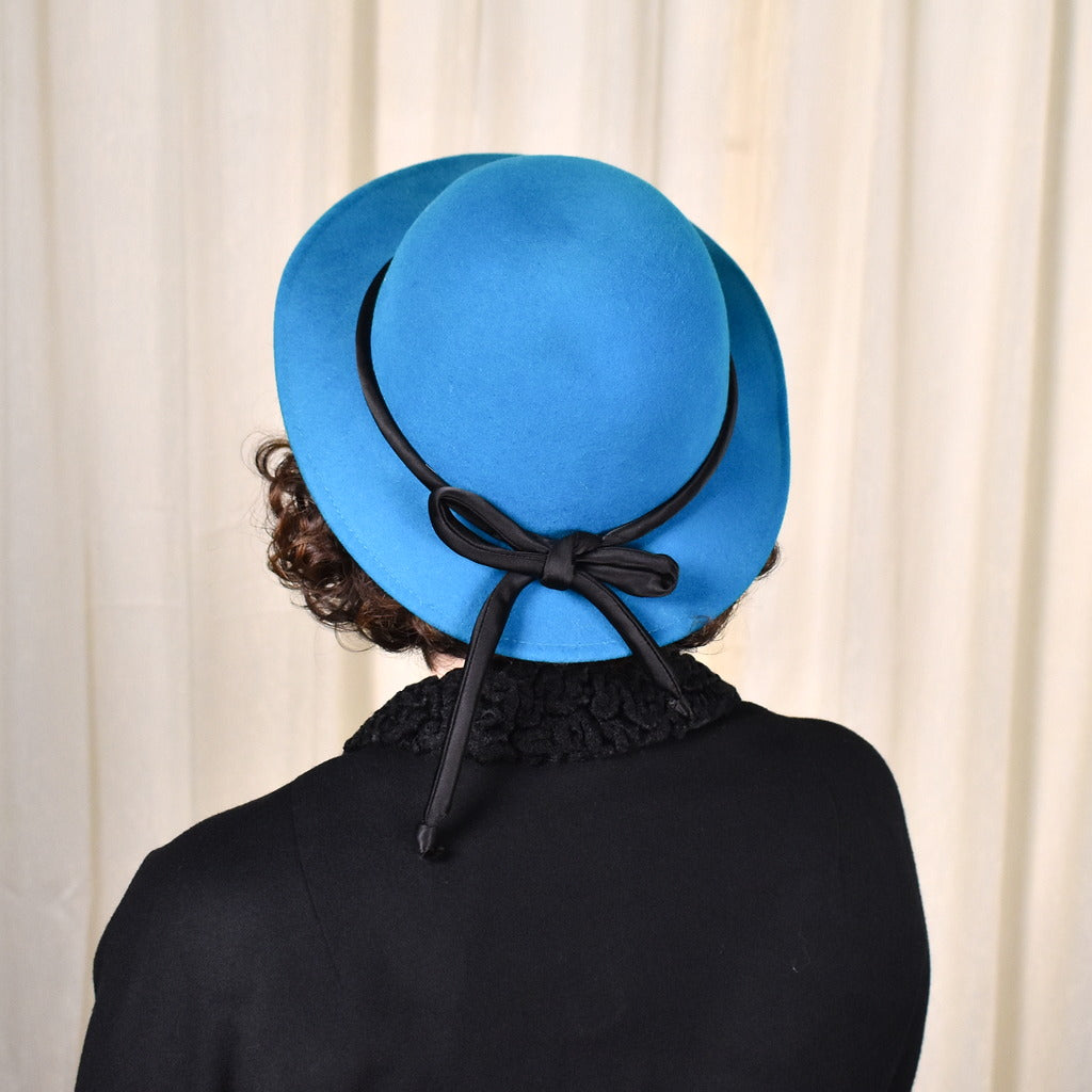 NOS 80s does 20s Vintage Teal Wool Hat – Cats Like Us display picture 3