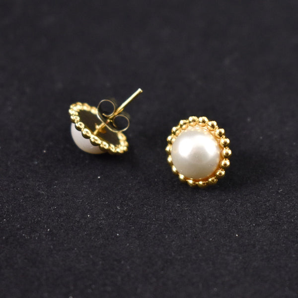 NOS Gold & Pearl Stud Earrings Cats Like Us