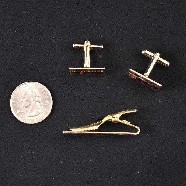 NOS Inlaid Cuff Links & Tie Bar Cats Like Us