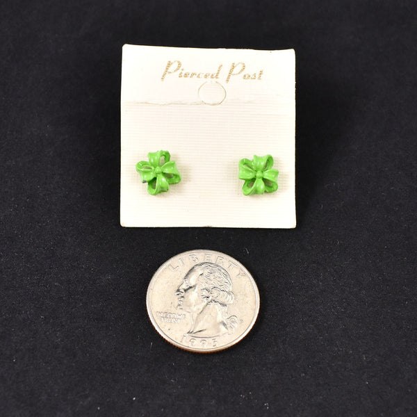 NOS Lime Bow Stud Earrings Cats Like Us