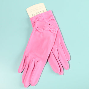 NOS Short Pink Bow Vintage Gloves Cats Like Us