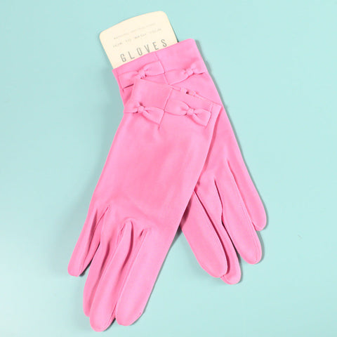 NOS Short Pink Bow Vintage Gloves Cats Like Us