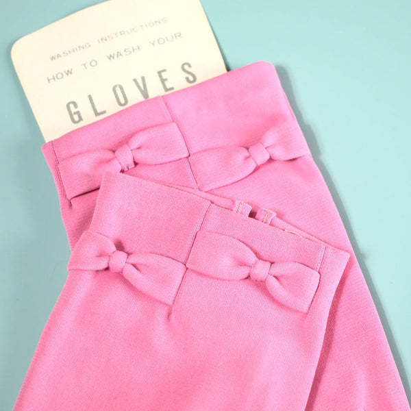 NOS Short Pink Bow Vintage Gloves Cats Like Us