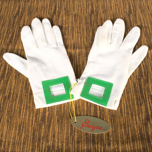 NOS Short White Gloves w Grn Square Cats Like Us
