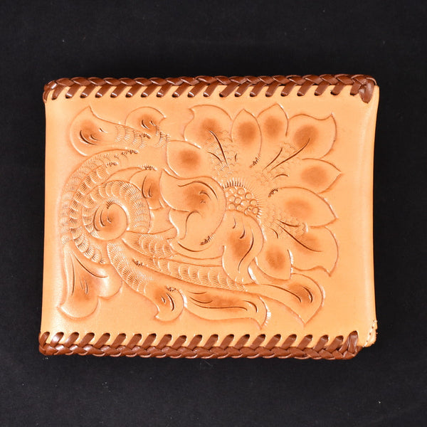 NOS Vintage Floral Hand Tooled Wallet Cats Like Us