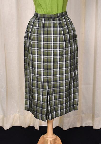 NWOT 1950s Vintage Green Plaid Pencil Skirt Cats Like Us