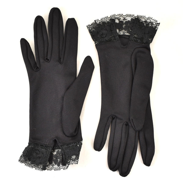 NWOT Short Black Lace Trimmed Vintage Gloves Cats Like Us