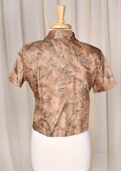 NWT 1960s Vintage Brown Feather Blouse Cats Like Us