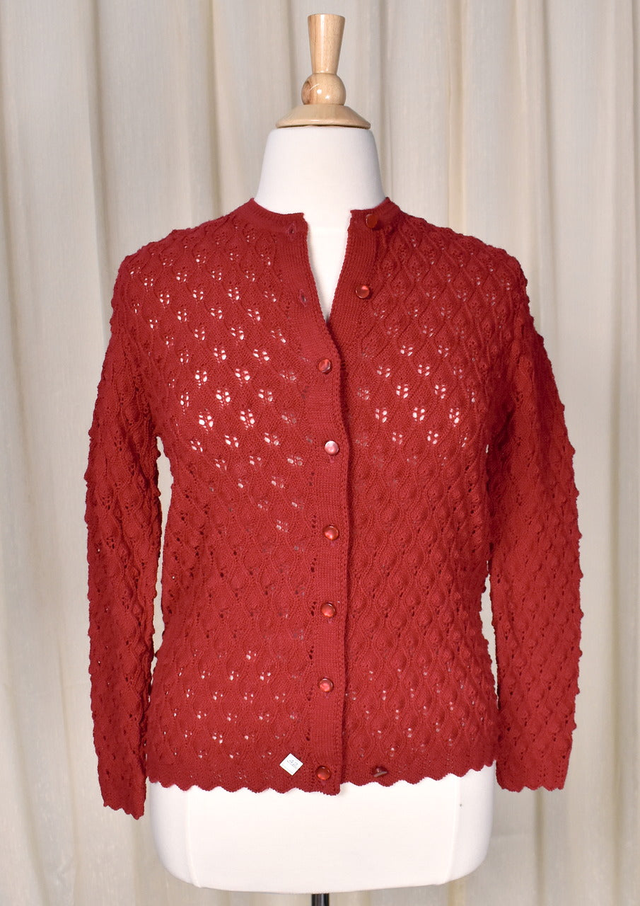 NWT 1960s Vintage Deep Red Wavy Cardigan Cats Like Us