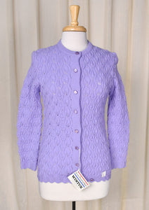 NWT 1960s Vintage Lavender Wavy Knit Cardigan Cats Like Us