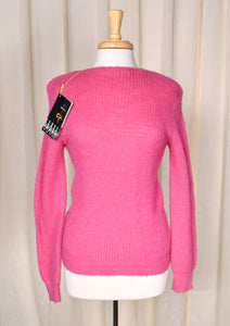 NWT 1960s Vintage Pink Boatneck Pullover Sweater Cats Like Us
