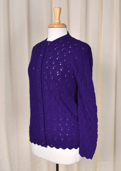 NWT 1960s Vintage Purple Wavy Knit Cardigan Cats Like Us