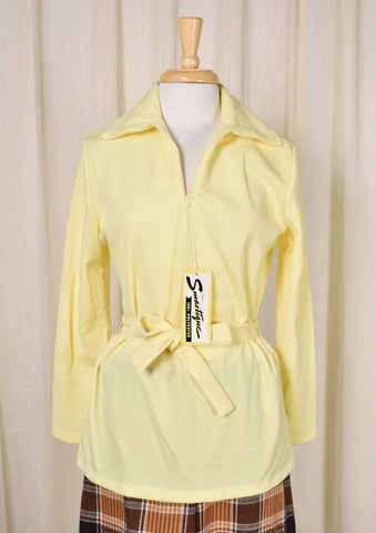 NWT 1960s Vintage Yellow Tunic Top Cats Like Us