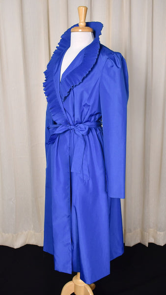 NWT 1970s Vintage Blue Ruffle Nylon Coat Dress Cats Like Us