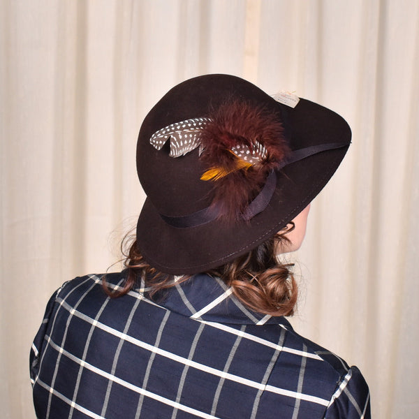 NWT 1980s Brown Wool Feather Hat Cats Like Us