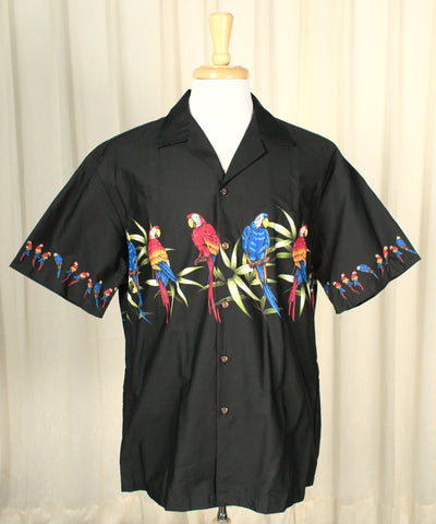 NWT Black Parrot Hawaiian Shirt Cats Like Us