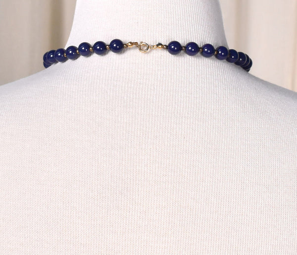 Navy & Gold Bead Necklace Cats Like Us
