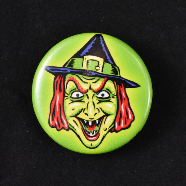 Old Witch Button Pin Cats Like Us