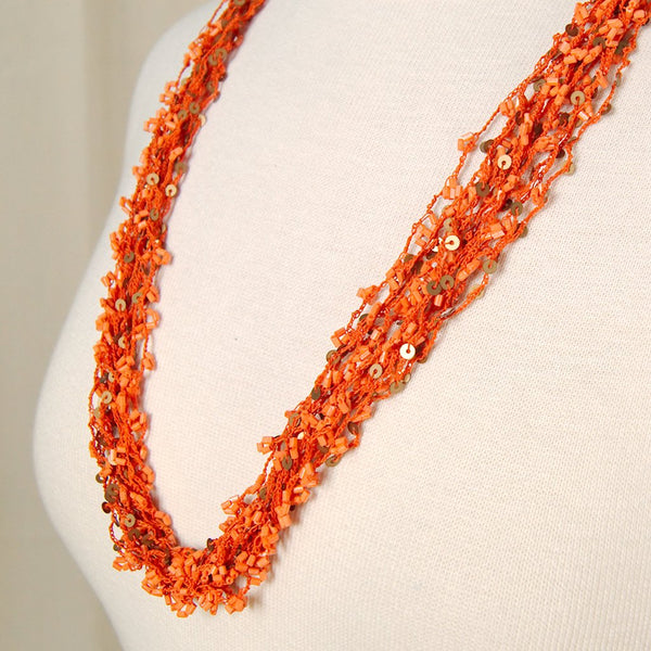 Orange Sequin Tiki Necklace Cats Like Us