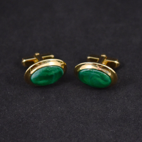 Oval Green Stone Vintage Cuff Links Cats Like Us