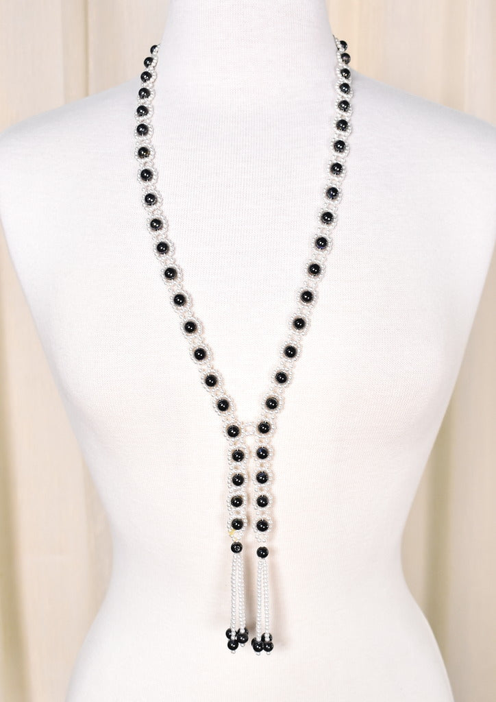 Pearl & Black Fringe Vintage Necklace Cats Like Us