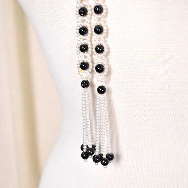 Pearl & Black Fringe Vintage Necklace Cats Like Us