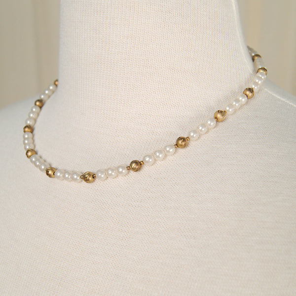 Pearl & Gold Bead Necklace Cats Like Us