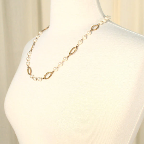 Pearl & Gold Oval Link Necklace Cats Like Us
