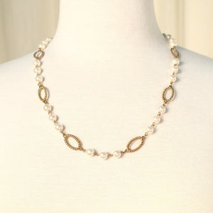Pearl & Gold Oval Link Necklace Cats Like Us