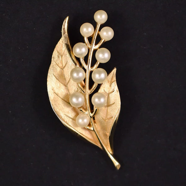 Pearl & Leaf Gold Brooch Cats Like Us