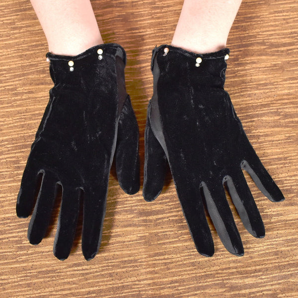 Pearl Velvet Rhinestone Vintage Gloves Cats Like Us