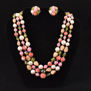 Pink Carved Bead Necklace Set Cats Like Us