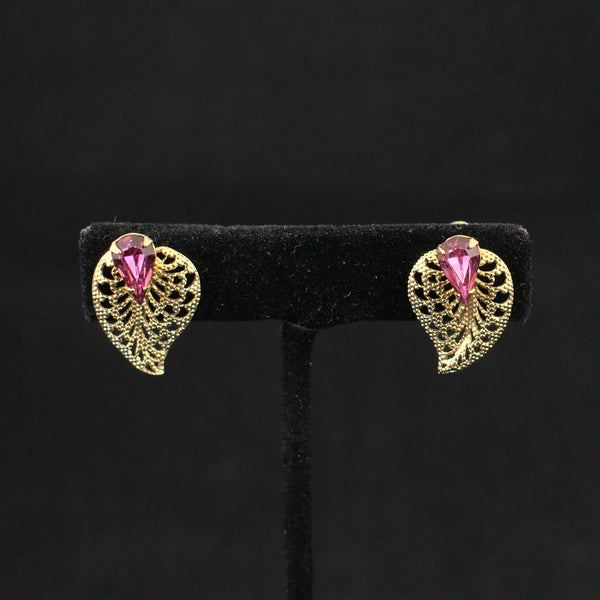 Pink & Gold Leaf Vintage Earrings Cats Like Us