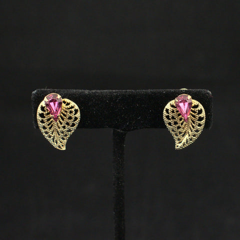 Pink & Gold Leaf Vintage Earrings Cats Like Us
